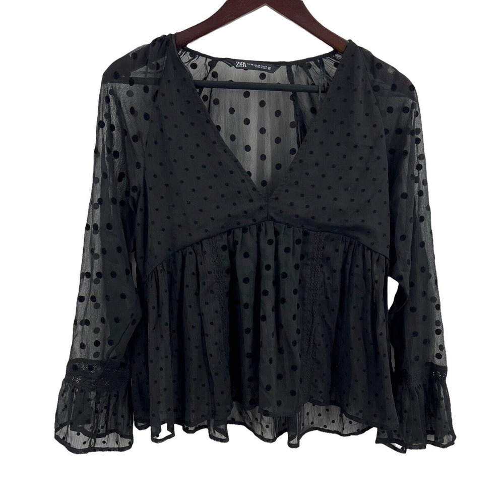 Zara Black Sheer‎ Dot Blouse Size XS